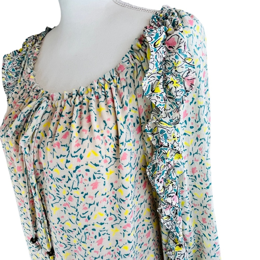 FREE PEOPLE Pink Foral Dress Mini Boho Small Flowers in Hair Babydoll Ruffles - Picture 11 of 16